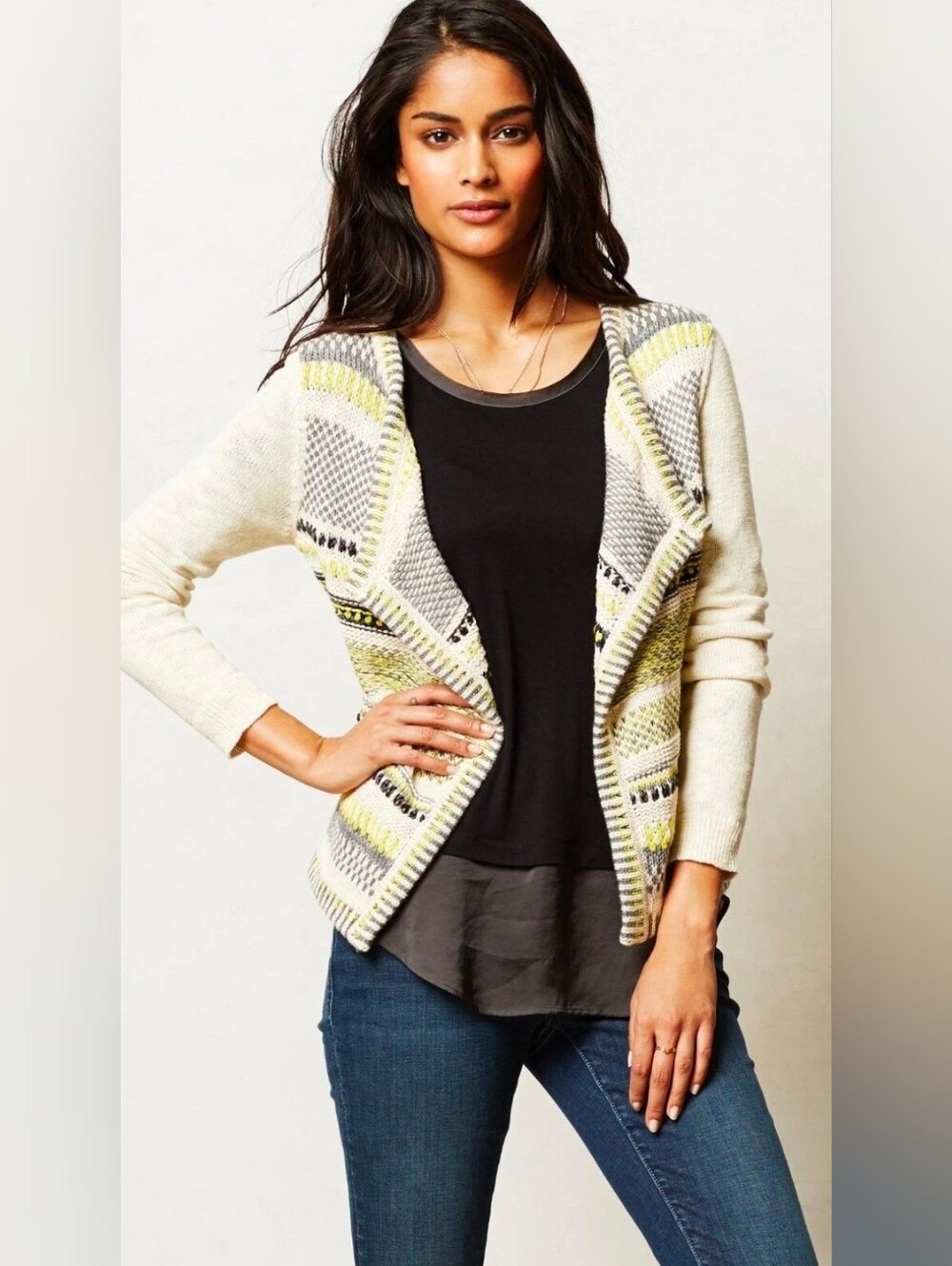 Anthropologie MOTH Chaux Metallic Striped Open Drape Cardigan Sweater - Small